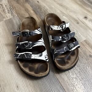 Papillio by Birkenstock Black White Floral Triple Strap Sandals Women’s 38 L7 M5